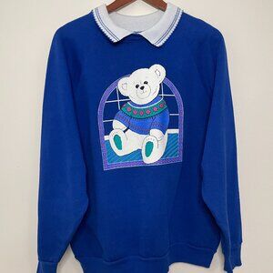 Vintage Blue Bear Collared Crewneck Woman 1XL